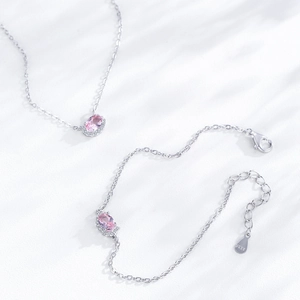 Elegantes S925 Sterlingsilber Schmuckset mit rosa ovalen Zirkonia-Edelsteinen