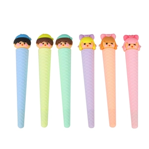 Set of 6 cute cartoon ice cream pens in assorted pastel colors on a white background