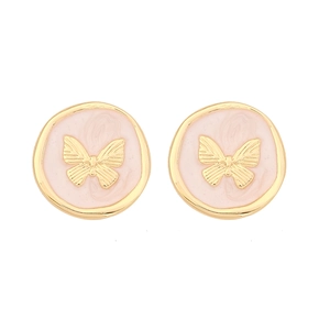 Boucles d'oreilles papillon vintage français avec dorure et émail rose clair
