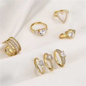 Bague Forme Coeur Laiton Micro Pavé Zircon Réglable Bijoux Ouvert Romantique Doux Pour Femme