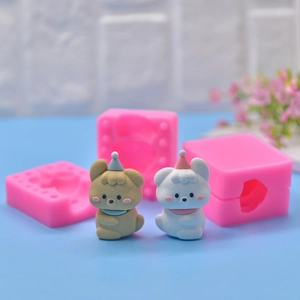 DIY silicone mold for making cute 3D cartoon bear candles or ornaments with party hats