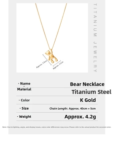 Detailed size specifications for 18k gold plated bear pendant necklace with 40cm plus 5cm chain