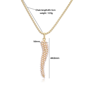 Collier élégant doré avec croix de perles, pendentif 44,6mm et chaîne 40+5cm