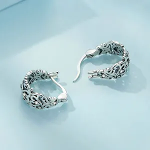 Elegant 925 sterling silver hoop earrings with hollow heart pattern and zircons