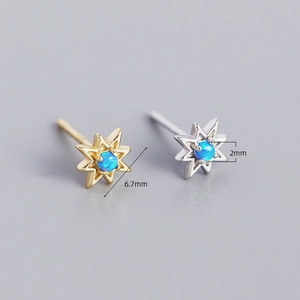 Orecchini a perno a stella in argento S925 con opale, finiture oro e argento, 6,7 mm
