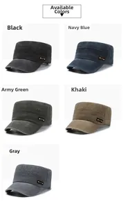 Flat top military caps collection in washed cotton fabric with side SPORT embroidery label