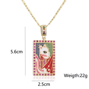 Detailed size map of gold pendant necklace showing 5.6cm height and 2.5cm width with weight