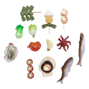 Funny realistic food hair clips featuring 3D resin vegetables, seafood, and BBQ skewers on white