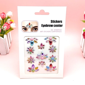 3D colorful rhinestone face gems and floral eyebrow stickers for stage makeup