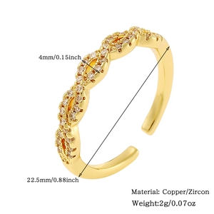 Detail showing 4mm width and 22.5mm diameter of the twisted zircon open ring