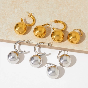 Polished gold and silver hollow sphere drop earrings in stud and lever-back styles