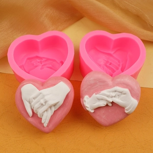 3D heart shaped holding hands silicone mold for handmade candles and soap DIY crafts