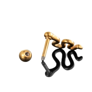 Unisex punk style golden stainless steel snake shaped stud earring with glossy reflection