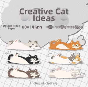 Macro view of 180 sheets cat theme index stickers in 6 different cute cartoon styles