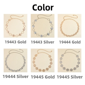 Detailed grid showing butterfly and circular metal waist chains in gold and silver finish