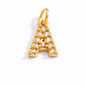 18K gold plated letter A pendant with sparkling crystals for jewelry necklaces