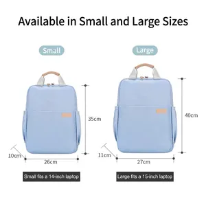 Size chart for women laptop backpack in two sizes fitting 14-inch and 15-inch laptops