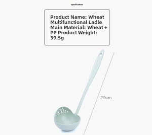 Detailed specs of the light green 29cm wheat straw colander and soup spoon combo