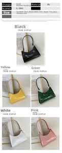 Detailed size chart and multi-color display of crocodile pattern PU leather shoulder bags