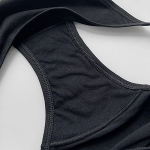 Close-up of black cotton sports underwear showing fabric texture and overlock seam detail