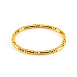 Elegant gold stainless steel bangle featuring alternating bead and cylinder link design