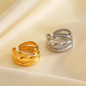 Minimalist 18K gold and silver plated triple layer open ring on elegant silk fabric