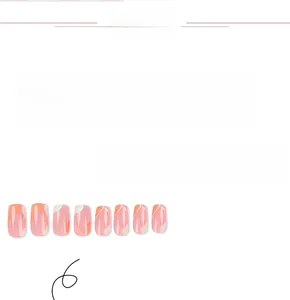 Detailed view of 24pcs pink and orange marble pattern press-on nails in short square shape