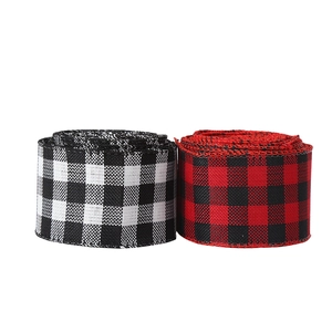 Red-black and white-black buffalo plaid ribbons with wired edges for Christmas wrapping