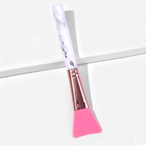 Pink marble silicone facial mask brush with umbrella head and rose gold ferrule