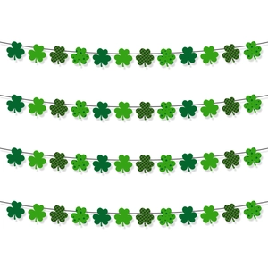 St. Patrick's Day clover banner set with green plaid and polka dot shamrock garlands