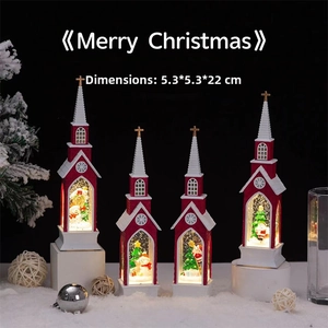 Lighted Christmas church lanterns with Santa and snowman figurines in 5.3x5.3x22cm size
