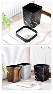 Poubelles carrées modernes avec motifs marbre et bois et anneaux de pression