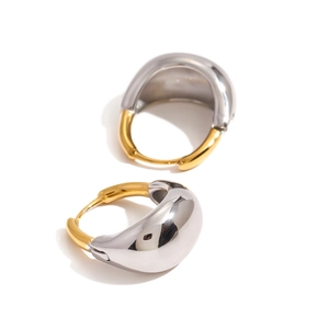 Polished gold and silver two-tone geometric stainless steel huggie hoop earrings
