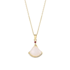 Collier en acier inoxydable 18K avec pendentif éventail blanc et détail pierre rouge