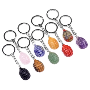 Mini grenade keychain pendants made of colorful natural crystals and healing stones