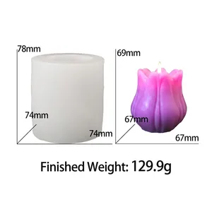 Stampo in silicone per candele a forma di tulipano con dimensioni e candela finita