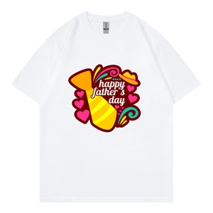 Men's white cotton T-shirt for Father's Day with Happy Father's Day letter print