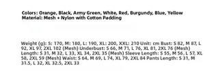 Detailed size chart for mesh and nylon bikini set including bust and waist measurements
