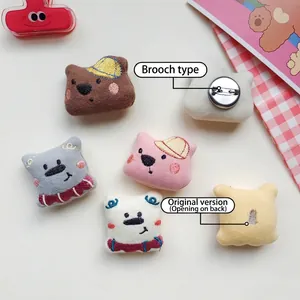Cute embroidered plush animal pins including bears and cats for clothing decoration