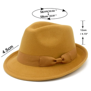 Detailed size chart for wool felt fedora featuring 12cm height and 4.5cm brim width