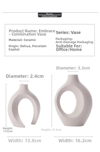 Detail view of modern matte ceramic vases with precise height and width measurements