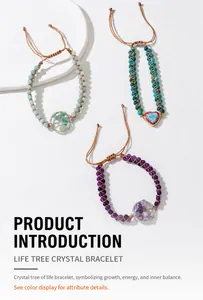 Adjustable woven Tree of Life necklaces with natural crystal stone accents in varied colors