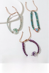 Adjustable woven Tree of Life necklaces with natural crystal stone accents in varied colors