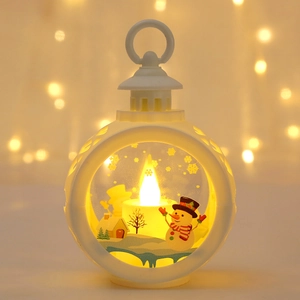 White Christmas LED lantern with snowman scene and warm glowing lights for holiday decor