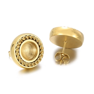 Golden round disk stud earrings with brushed texture and elegant braided rope edge detail