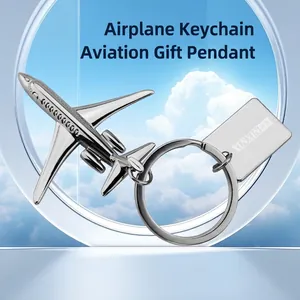 Zinc alloy J-20 fighter jet airplane keychain with silver finish and metal tag charm
