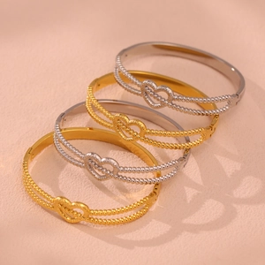 Bracelets double rangée de perles en acier inoxydable avec cœurs en or et argent