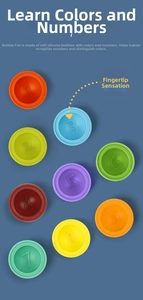 Detail of colorful silicone pop-up fidget toys with embossed numbers 1-9 for toddlers