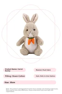 Detail view of 30cm plush carrot rabbit toy with soft down cotton filling