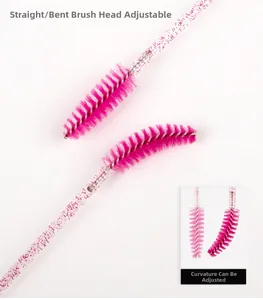 Adjustable spiral eyelash brush with sparkling pink glitter handle for precise makeup